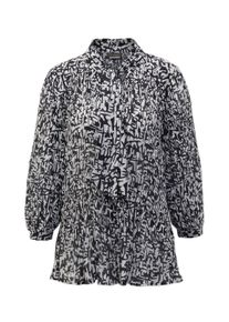 Druckbluse GOLDNER "Kurzgr&ouml;&szlig;e Feinplissee-Bluse mit Schluppe", Damen, Gr. 19, schwarz (schwarz, wei&szlig;, gemustert), Obermaterial: 100% Polyester PES., normal, V-Ausschnitt, Sonstiges, Blusen Druckbluse, Ohne