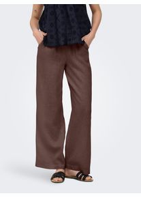 Schlupfhose Only "ONLBRUXELLES MW LIN BL TIE PANT PNT NOOS", Damen, Gr. XL (42), L&auml;nge 30, braun (chocolate martini), Web, Obermaterial: 80% Viskose, 20% Leinen, unifarben, lang, Hosen Schlupfhose, Sommerhose mit Leinen