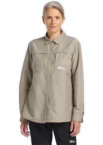 Langarmbluse Jack Wolfskin "BARRIER L/S SHIRT W", Damen, Gr. M (38/40), grau (stone), Obermaterial: 46% Polyamid, 27% Lyocell, 27% Modal. Futter: 100% Polyester, Blusen Langarmbluse