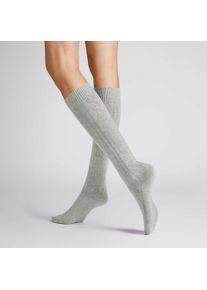 Kniestr&uuml;mpfe Hudson "Kniestrumpf Winter Plait", Damen, Gr. 39-42, grau (silber 0502), Obermaterial: 44% Wolle WO. 44% Polyacryl PAN. 10% Polyamid PA. 2% Elasthan EL., Socken Kniestr&uuml;mpfe