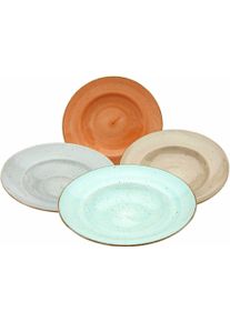 Pastateller Creatable "Essteller VINTAGE NATURE", bunt (terrakotta, steinfarben, aquablau, schlamm), &Oslash;:27cm, Porzellan, Speiseteller, Pastateller, Teller Set f&uuml;r 4 Personen, Porzellan