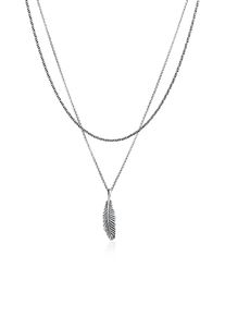 Ohrring und Ketten Set Kuzzoi "Halskette Layer mit Feder Anh&auml;nger 925 Sterling Silber Oxidiert" Gr. 50, silber, Schmuck_Sets, Herren, Blacklist, Silber 925 (Sterlingsilber), Ohrring und Ketten Set