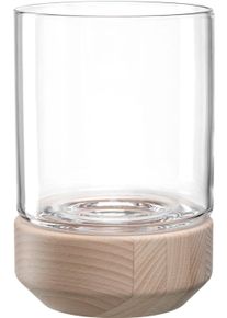 Windlicht Leonardo "Windlicht auf Holzsockel LEGNO", beige, B:14cm H:20,9cm T:14cm, Kerzenhalter, Windlicht