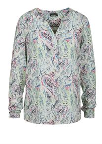 Schlupfbluse GOLDNER "Florale Druckbluse mit V-Ausschnitt", Damen, Gr. 38, blau (hellblau, gemustert), Obermaterial: 100% Viskose CV., Basic, V-Ausschnitt, weit normales B&uuml;ndchen, Blusen Schlupfbluse, Unikat-Print