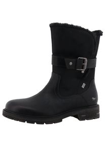 Winterstiefel Mustang Shoes "Bienke", Damen, Gr. 39, schwarz, Lederimitat, Textil, Basic, Schuhe Winterstiefel, Biker Boots mit Blockabsatz und Zierriemchen