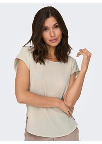 Kurzarmbluse Only "ONLVIC &ndash; feminines Blusenshirt in lockerer Form", Damen, Gr. 36, gelb (moonbeam), Web, Obermaterial: 97% Polyester, 3% Elasthan, unifarben, regular fit Po-bedeckend, Rundhals, Blusen Kurzarmbluse, Materialmix, regular fit