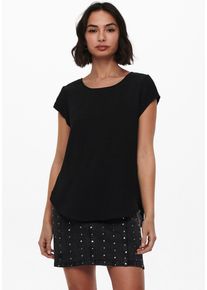 Kurzarmbluse Only "ONLVIC &ndash; feminines Blusenshirt in lockerer Form", Damen, Gr. 36, schwarz, Web, Obermaterial: 97% Polyester, 3% Elasthan, unifarben, regular fit Po-bedeckend, Rundhals, Blusen Kurzarmbluse, Materialmix, regular fit