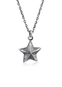Kette mit Anh&auml;nger Kuzzoi "Halskette Stern Strukturiert Anh&auml;nger 925 Silber Oxidiert" Gr. 55, grau, Halsketten, Herren, ohne Stein, Silber 925 (Sterlingsilber), Kette mit Anh&auml;nger