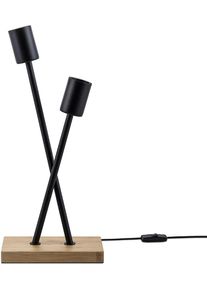 Paco Home Tischleuchte "IKS", schwarz (holzfarben, schwarz), 2, H: 41cm, Leuchten, Stehlampe LED Lampe Wohnzimmer Vintage Retro Industrial Design E27, Tischleuchte