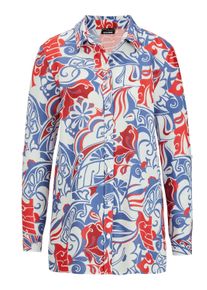 Hemdbluse GOLDNER "Hemdbluse mit floralem Muster und Hemdkragen", Damen, Gr. 46, rot (rot, blau, gemustert), Obermaterial: 100% Viskose CV., figurumspielend, Manschette, Blusen Hemdbluse, Alloverdruck