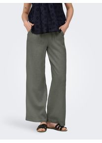 Schlupfhose Only "ONLBRUXELLES MW LIN BL TIE PANT PNT NOOS", Damen, Gr. L (40), L&auml;nge 32, grau (mulled basil), Web, Obermaterial: 80% Viskose, 20% Leinen, unifarben, lang, Hosen Schlupfhose, Sommerhose mit Leinen