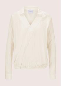 Madeleine Mode Langarmbluse MADELEINE "Bluse Bluse im Wickel-Look", Damen, Gr. 42, wei&szlig; (wollwei&szlig;), Obermaterial: 100% Viskose CV., Modern, normal, V-Ausschnitt, Blusen Langarmbluse