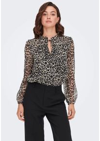 Chiffonbluse Only "ONLDITSY L/S BLOUSE WVN", Damen, Gr. XL, schwarz (schwarz leonora), Chiffon, Obermaterial: 100% Polyester, gemustert, normal, mit Gummizug, Blusen Chiffonbluse, Kunstfaser, regular fit