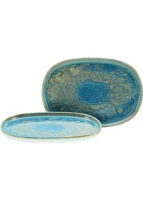 Servierplatte Creatable "Yuki", bunt (mehrfarbig), Steinzeug, Servierplatten, Servierplatte, reaktiv leuchtender Digitaldruck, jedes St&uuml;ck ein Unikat, oval, 33 cm