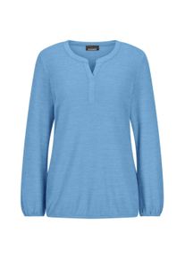Langarmshirt GOLDNER "Elegante Bluse mit Zierblende, Rundhals", Damen, Gr. 42, blau, Obermaterial: 80% Polyester PES. 15% Viskose CV. 5% Elasthan EL., Modisch, Shirts Langarmshirt, Gummib&uuml;ndchen