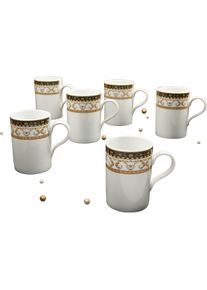 Becher Creatable "Kaffeebecher Majestosa", wei&szlig;, 6 Stk., Porzellan, Trinkgef&auml;&szlig;e, Becher, Dekor schwarz abgesetzt, Tassen Set, 6-teilig