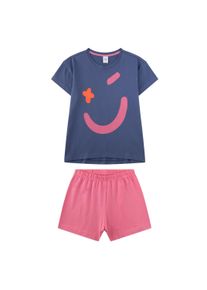 Schlafanzug Sanetta "Pyjama Pyjama Teenager Smiley kurz", M&auml;dchen, Gr. 176, bunt (blau, pink), Obermaterial: 100% Baumwolle CO., Homewear-Sets Schlafanzug