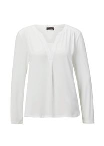 Kurzarmbluse GOLDNER "Elegantes Chiffonshirt mit Jersey-Details", Damen, Gr. 48, beige (cremewei&szlig;), Obermaterial: 50% Polyester PES. 47% Viskose CV. 3% Elasthan EL., eng Gerade, Blusen Kurzarmbluse, Schlitz