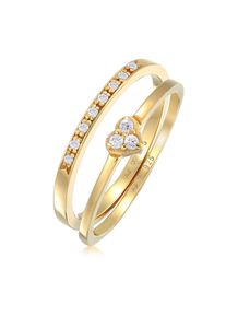 Ring-Set Elli "Ring Herz Memoire Zirkonia 2er Set 925 Silber" Gr. 58, gold, Fingerringe, Damen, 58,mit Stein, Silber 925 (Sterlingsilber), 4mm, Ring-Set