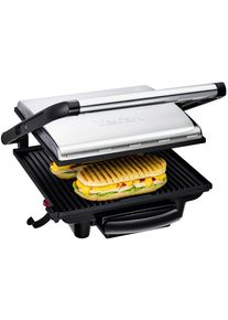 Kontaktgrill Tefal "GC241D Inicio", silber (silberfarben), B:33cm H:11cm T:38,5cm, Kontaktgrill_Standgrill_Tischgrill_Teppanyakigrill, Kontaktgrill, fettarmes Grillen, gerillte Grillplatten antihaftbeschichtet, wenig &Ouml;l