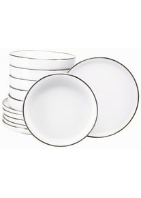 Tafelservice Creatable "Nordic Festive, Service 12-tlg.", wei&szlig;, 12, Steinzeug, Geschirr-Sets, Tafelservice, Teller Set, Minimalistisches Design, Dezente goldene Akzente