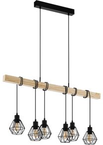 Eglo Pendelleuchte "TOWNSHEND 5", braun (braun, schwarz), 6, Leuchten, Vintage Pendelleuchte, Industrial, Retro Lampe aus Stahl und Holz, E27, Pendelleuchte