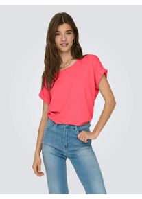 T-Shirt Only "ONLMOSTER &ndash; Kurzarmshirt mit Aufschlag und klassischem Look", Damen, Gr. XL (42), pink (sun kissed coral), Jersey, Obermaterial: 75% Viskose, 20% Polyester, 5% Elasthan, unifarben, regular fit normal, Rundhals, mit Aufschlag, Shirts T-Shirt, Viskosemischung, regular fit