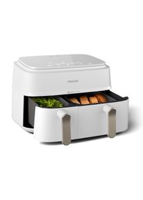Philips Hei&szlig;luftfritteuse "Airfryer 3000 Dual Basket NA352/00, zwei K&ouml;rbe mit 9L (3L+6L)", wei&szlig; (wei&szlig;, champagne), B:44,4cm H:31,5cm T:38,3cm, Fritteusen, RapidAir Technologie und 12 Kochfunktionen; Schwarz, Hei&szlig;luftfritteuse