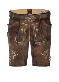 N&uuml;bler Trachtenlederhose N&Uuml;BLER "Lederhose kurz Mufflon", Herren, Gr. 50, EURO, schwarz (anthrazit), Obermaterial: 100% Lammleder LEL., Hosen Trachtenlederhose