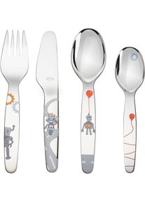 R&ouml;sle Kinderbesteck R&Ouml;SLE "Kleiner Roboter", bunt (edelstahlfarben, bunt), 4 Stk., Edelstahl 18/10, Essbesteck-Sets, Kinderbesteck, inkl. Kindergeschichte, sp&uuml;lmaschinengeeignet