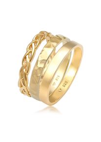 Ring-Set Elli "Ring Bandring Zopfmuster Hammerschlag 3er Set 925 Silber" Gr. 58, gold, Fingerringe, Damen, 58, ohne Stein, Silber 925 (Sterlingsilber), 3mm, Ring-Set