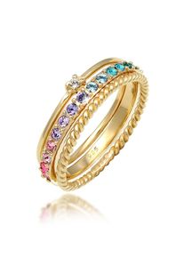 Ring-Set Elli "Ring Kristalle Farbig Regenbogen Set (3 tlg) 925 Silber" Gr. 58, gold, Fingerringe, Damen, 58,mit Stein, Silber 925 (Sterlingsilber), Ring-Set