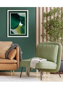 Bild mit Rahmen queence "Abstrakt, dunkelgr&uuml;n, Bl&auml;tter", gr&uuml;n (farbe rahmen: wei&szlig;, farbe bild(er): gr&uuml;n), B:30cm H:40cm T:2cm, Acrylglas, Holz, Bilder, Bild mit Rahmen, Poster mit buntem Acrylglas Passepartout