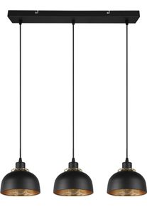 REALITY LEUCHTEN Pendelleuchte "Punch", schwarz (schwarz matt), 3, H: 150cm, 1 Stk., Leuchten, 3-flg, Industrie-Look mit Doppelschirm schwarz-gold exkl 3xE27 max 40W, Pendelleuchte