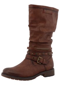 Winterstiefel Mustang Shoes "Elfi", Damen, Gr. 36, w&auml;rmend, Normalschaft, braun (cognac), Lederimitat, Basic, Schuhe Winterstiefel, Stiefel mit Zierriemchen und Blockabsatz