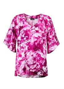 Satinbluse GOLDNER "Viskosebluse mit floralem Design", Damen, Gr. 50, pink (pink, wei&szlig;, gebl&uuml;mt), Obermaterial: 100% Viskose CV., figurumspielend, V-Ausschnitt, weit Sonstiges, Blusen Satinbluse, Blumenmuster
