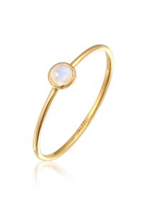 Silberring Elli Premium "Ring Solit&auml;r Mondstein Edelstein 375 Gelbgold" Gr. 52, gold, Fingerringe, Damen, 52, Gelbgold 375, Silberring