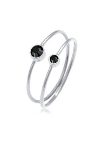 Ring-Set Elli "Ring Schwarz Kristalle (2 tlg) 925 Silber" Gr. 46, silber, Fingerringe, Damen, 46,mit Stein, Silber 925 (Sterlingsilber), 4mm, Ring-Set