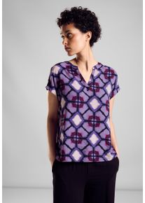 Blusentop Street One, Damen, Gr. 46, lila (bellflower lila), Web, Obermaterial: 100% Viskose, bedruckt, regular fit taillenbedeckt, Rundhals, Blusen Blusentop, mit All-Over Print