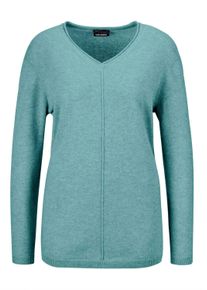 Strickpullover GOLDNER "Kurzgr&ouml;&szlig;e Basicpullover mit V-Ausschnitt", Damen, Gr. 25, blau (aqua), Obermaterial: 100% Kaschmir WS., V-Ausschnitt, weit Rippe, Pullover Strickpullover, Aufwendig in Form gestrickt