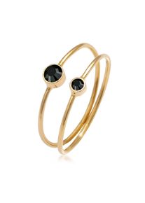Ring-Set Elli "Ring Schwarz Kristalle (2 tlg) 925 Silber" Gr. 48, gold, Fingerringe, Damen, 48,mit Stein, Silber 925 (Sterlingsilber), 4mm, Ring-Set