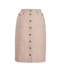 Schlupfrock GOLDNER "Kurzgr&ouml;&szlig;e Brauner Damen-Cargo-Rock mit Taschen", Damen, Gr. 23, beige (stein), Obermaterial: 55% Leinen LI. 45% Baumwolle CO., figurbetont, R&ouml;cke Schlupfrock, Zierknopfleiste in vorderer Mitte mit gekn&ouml;pftem Schlitz