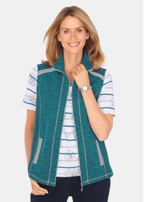 Kurzweste GOLDNER "Kurzgr&ouml;&szlig;e Freizeitweste aus w&auml;rmenden Strickfleece mit Stehkragen", Damen, Gr. 23, blau (dunkelt&uuml;rkis, meliert), Obermaterial: 100% Polyester PES., normal, Westen Kurzweste, seitliche Eins&auml;tze aus elastischer Rippenware