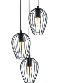 Eglo Pendelleuchte "NEWTOWN Pendellampe, schwarz, Stahl, E27, H&auml;ngeleuchte, Rondell", schwarz, 3, Leuchten, H&auml;ngelampe, Schlicht, Vintage, Retro, Wohnzimmer, Esszimmer, 130x38cm, Pendelleuchte