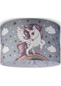 Paco Home Deckenleuchte "Hugo Cosmo 213", wei&szlig; (grau), &Oslash; 45,5cm H: 29,5cm, Leuchten, Kinderlampe LED Kinderzimmer Lampe Mit Einhorn, E27, Deckenleuchte