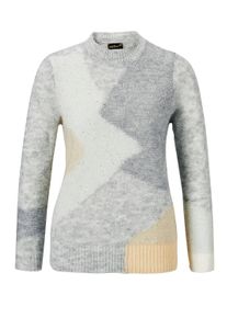 Strickpullover GOLDNER "Kurzgr&ouml;&szlig;e Eleganter Intarsienpullover mit Glanz", Damen, Gr. 22, grau (grau, gemustert), Obermaterial: 41% Polyester PES. 30% Polyamid PA. 19% Polyacryl PAN. 10% Wolle WO., Rippe, Pullover Strickpullover, Intarsienmuster