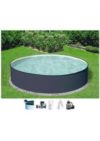 Rundpool Konifera "GOMERA I", grau (anthrazit), H:120cm &Oslash;:300cm, Schwimmbecken, Rundpool, Aufstellbecken inkl. Sicherheitsleiter in versch. Gr&ouml;&szlig;en