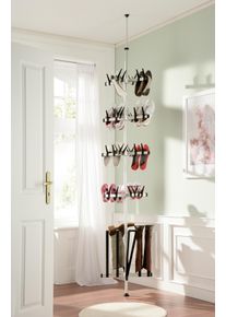 Schuhregal Ruco, grau (aluminiumfarben, schwarz), B:45cm H:240cm T:42cm, Aluminium, Kunststoff, Regale, Schuhregal, Aluminium/Kunststoff, h&ouml;henverstellbar