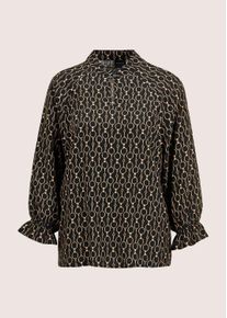 Madeleine Mode Langarmbluse MADELEINE "Bluse Elegante Viskosebluse mit Grafik-Print", Damen, Gr. 40, schwarz (schwarz, nussbraun, multicolor), Obermaterial: 100% Viskose CV., Modern, Blusen Langarmbluse
