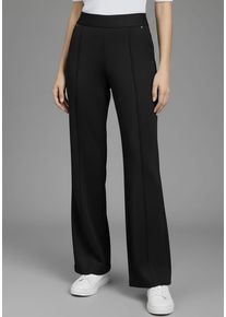 Jerseyhose Bruno Banani, Damen, Gr. 44, N-Gr, schwarz, Milano Rib, Obermaterial: 76% Polyester, 20% Viskose, 4% Elasthan, unifarben, gerade lang, Hosen Jerseyhose, in Anzug-Optik, moderner Wideleg-Shape, gepr&auml;gtes Logo-B&uuml;ndchen